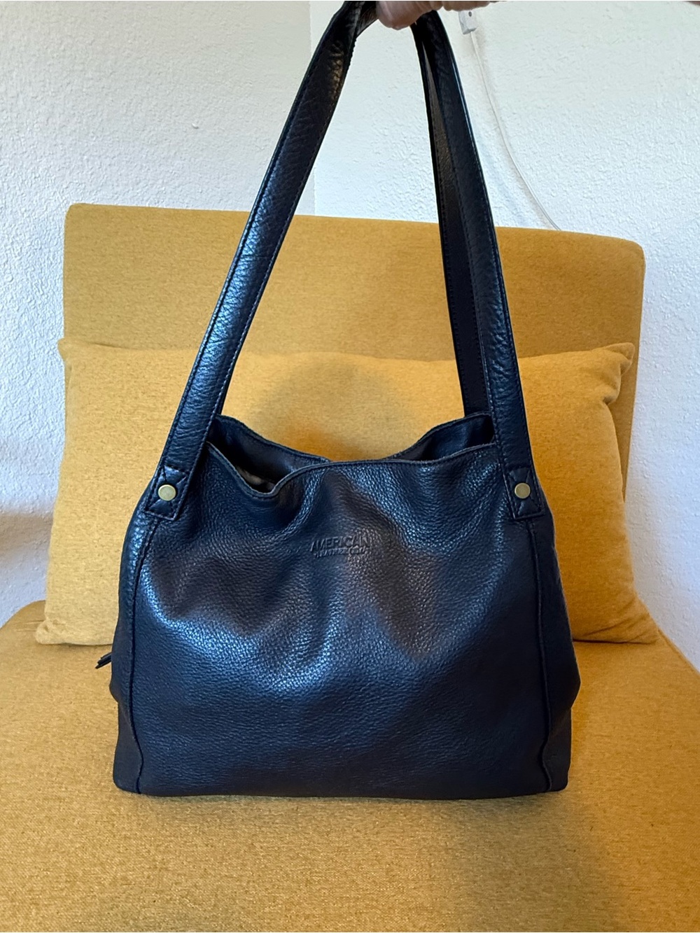 American Leather Co Black Pebbled Leather Shoulder Bag Minimalist Slouchy Purse